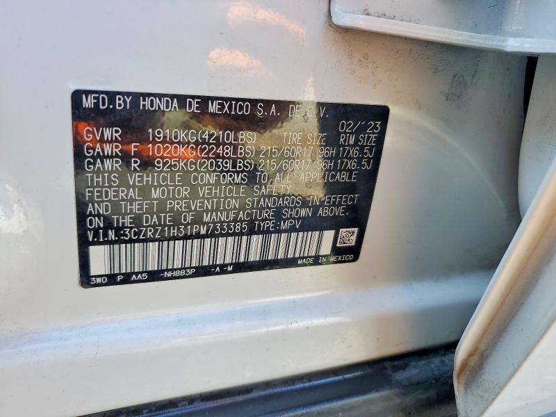 2023 Honda Hr-v მანქანა იყიდება აუქციონზე, vin: 3CZRZ1H31PM733385, აუქციონის ნომერი: 58139606