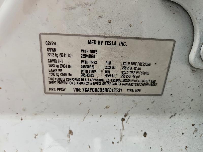 2024 Tesla Model Y მანქანა იყიდება აუქციონზე, vin: 7SAYGDED5RF018531, აუქციონის ნომერი: 57130576