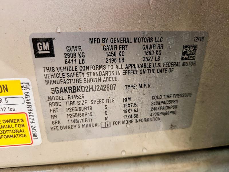 2017 Buick Enclave მანქანა იყიდება აუქციონზე, vin: 5GAKRBKD2HJ242807, აუქციონის ნომერი: 56450406