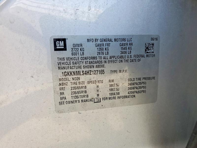2017 Gmc Acadia მანქანა იყიდება აუქციონზე, vin: 1GKKNMLS4HZ127165, აუქციონის ნომერი: 57551946