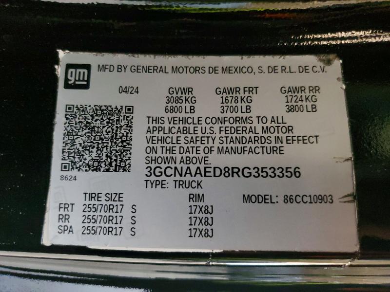 Aukcja sprzedaży 2024 Chevrolet Silverado, vin: 3GCNAAED8RG353356, numer aukcji: 56308476