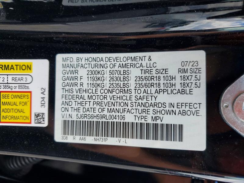 Aukcja sprzedaży 2024 Honda Cr-v, vin: 5J6RS6H59RL004106, numer aukcji: 58236196