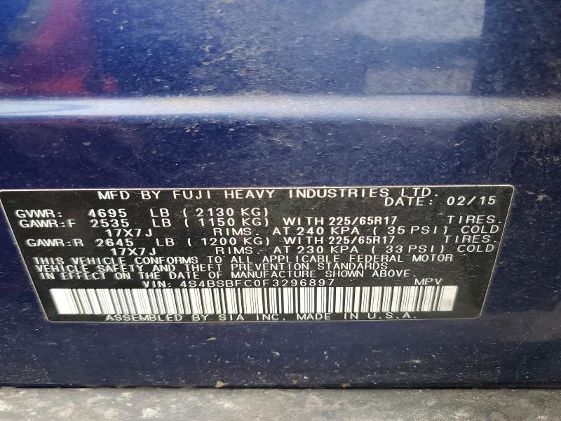 2015 Subaru Outback მანქანა იყიდება აუქციონზე, vin: 4S4BSBFC0F3296897, აუქციონის ნომერი: 55629116