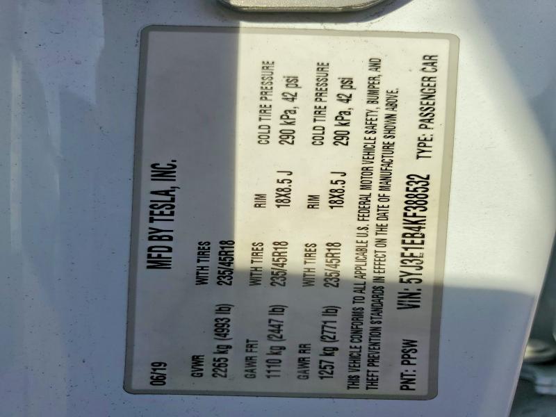 Продажа на аукционе авто 2019 Tesla Model 3, vin: 5YJ3E1EB4KF388532, номер лота: 54916036
