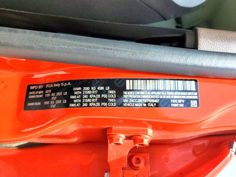 2015 Jeep Renegade მანქანა იყიდება აუქციონზე, vin: ZACCJBBT9FPB88467, აუქციონის ნომერი: 59012046