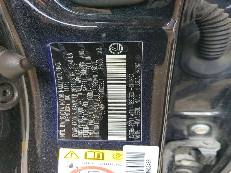 Продаж на аукціоні авто 2016 Lexus Es, vin: 58ABK1GG7GU002251, номер лоту: 56182786