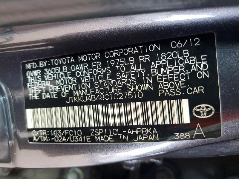 Aukcja sprzedaży 2012 Scion Xd, vin: JTKKU4B48C1027510, numer aukcji: 58820156