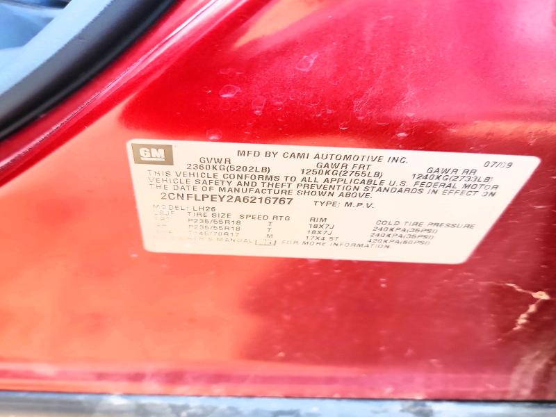Aukcja sprzedaży 2010 Chevrolet Equinox, vin: 2CNFLPEY2A6216767, numer aukcji: 59196706
