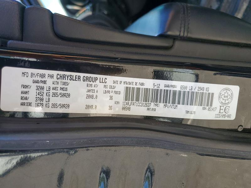 56042986 :رقم المزاد ، 1C4RJFAT1CC312637 vin ، 2012 Jeep Grand Cherokee مزاد بيع