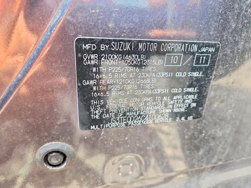55700616 :رقم المزاد ، JS3TE0D26C4100628 vin ، 2012 Suzuki Grand Vitara مزاد بيع