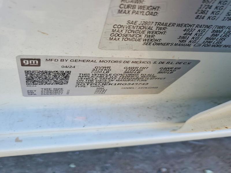 2024 Gmc Sierra მანქანა იყიდება აუქციონზე, vin: 3GTPUJEK1RG343749, აუქციონის ნომერი: 55369736