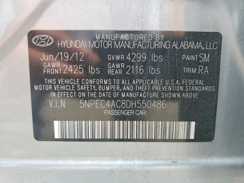 57664726 :رقم المزاد ، 5NPEC4AC8DH550486 vin ، 2013 Hyundai Sonata مزاد بيع