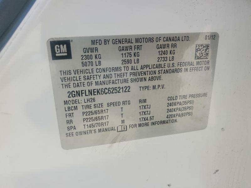 2012 Chevrolet Equinox მანქანა იყიდება აუქციონზე, vin: 2GNFLNEK6C6252122, აუქციონის ნომერი: 56347236