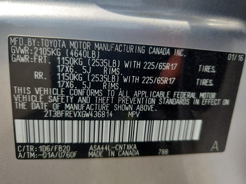 Aukcja sprzedaży 2016 Toyota Rav 4, vin: 2T3BFREVXGW436814, numer aukcji: 85453195