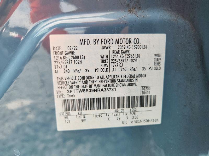 Продаж на аукціоні авто 2022 Ford Maverick, vin: 3FTTW8E39NRA33731, номер лоту: 56946486