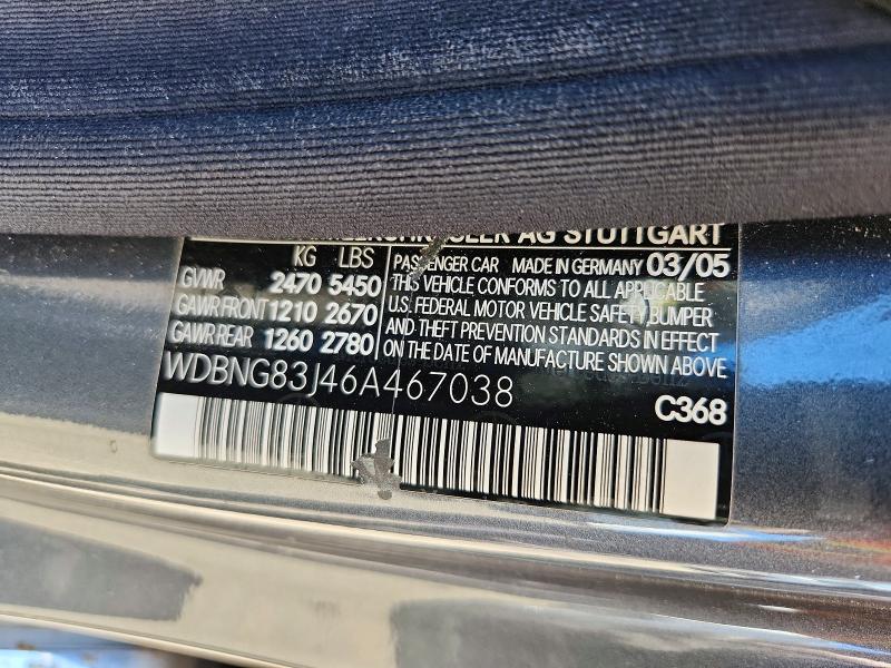 2006 Mercedes-benz S მანქანა იყიდება აუქციონზე, vin: WDBNG83J46A467038, აუქციონის ნომერი: 55908956
