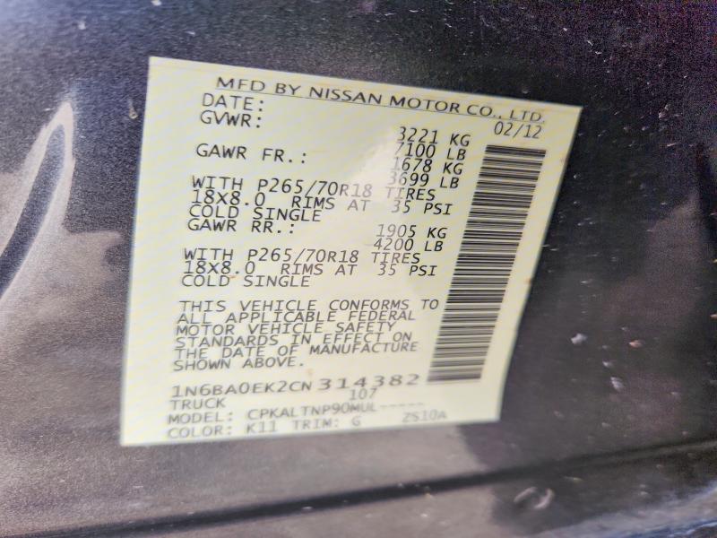 Продаж на аукціоні авто 2012 Nissan Titan, vin: 1N6BA0EK2CN314382, номер лоту: 58574586