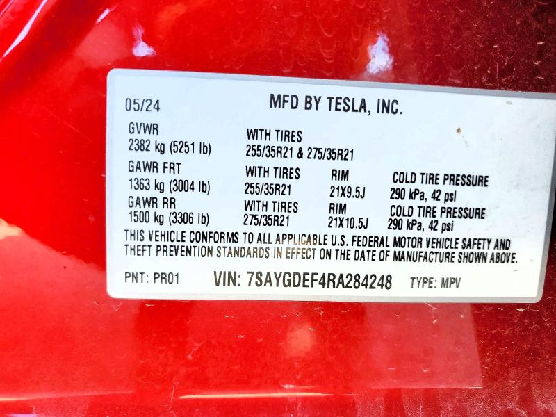 Продаж на аукціоні авто 2024 Tesla Model Y, vin: 7SAYGDEF4RA284248, номер лоту: 54344956