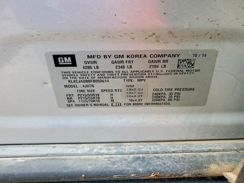 2015 Buick Encore მანქანა იყიდება აუქციონზე, vin: KL4CJASB0FB050614, აუქციონის ნომერი: 58078156