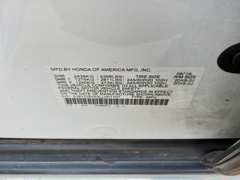 2020 Acura Mdx მანქანა იყიდება აუქციონზე, vin: 5J8YD3H53LL001107, აუქციონის ნომერი: 56252706