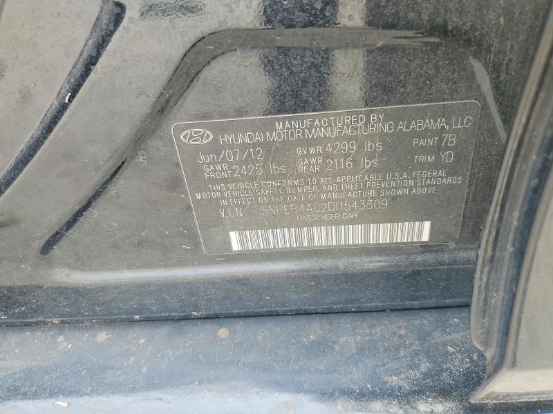 2013 Hyundai Sonata მანქანა იყიდება აუქციონზე, vin: 5NPEB4AC2DH543309, აუქციონის ნომერი: 56891706