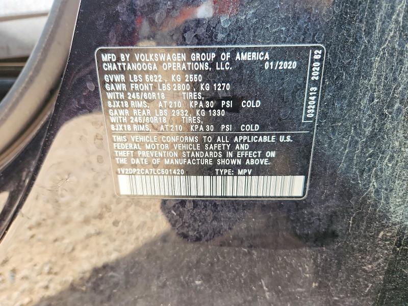 54148796 :رقم المزاد ، 1V2DP2CA7LC501420 vin ، 2020 Volkswagen Atlas مزاد بيع