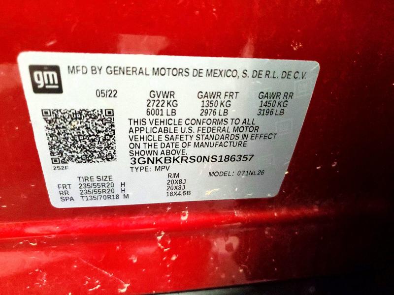 2022 Chevrolet Blazer მანქანა იყიდება აუქციონზე, vin: 3GNKBKRS0NS186357, აუქციონის ნომერი: 56715076