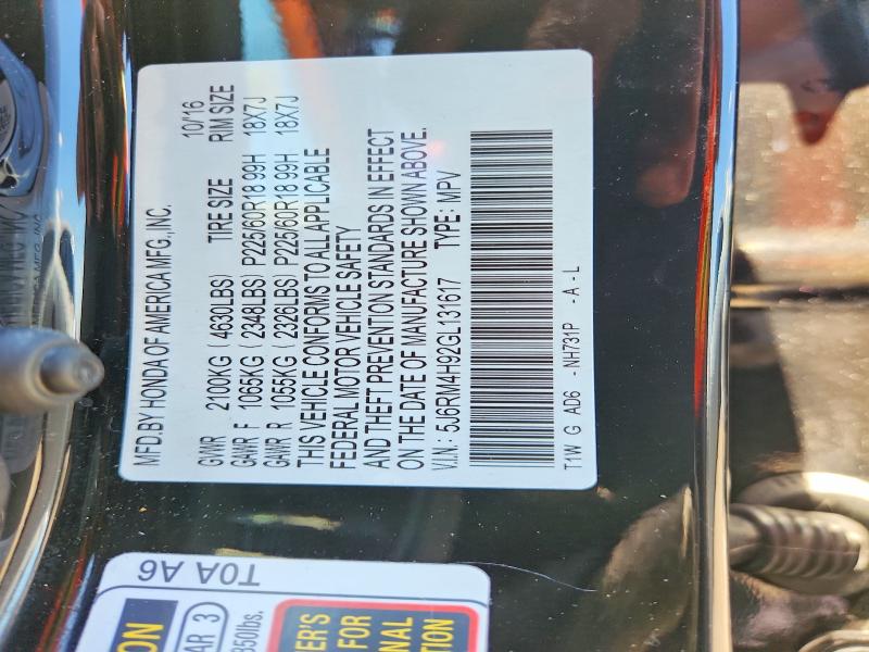 Aukcja sprzedaży 2016 Honda Cr-v, vin: 5J6RM4H92GL131617, numer aukcji: 57844686