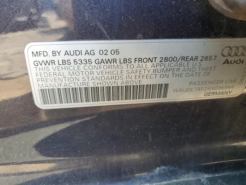 Aukcja sprzedaży 2005 Audi A6, vin: WAUDL74F25N096964, numer aukcji: 56872916
