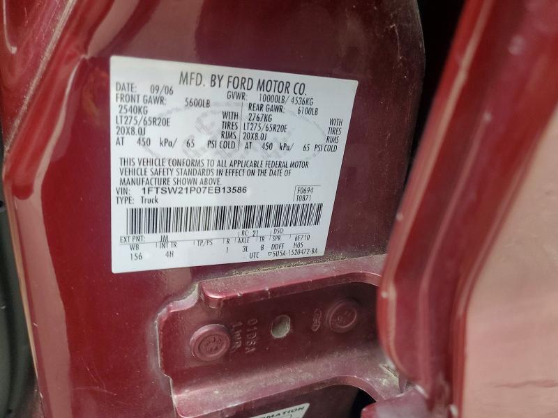 54900796 :رقم المزاد ، 1FTSW21P07EB13586 vin ، 2007 Ford F250 مزاد بيع