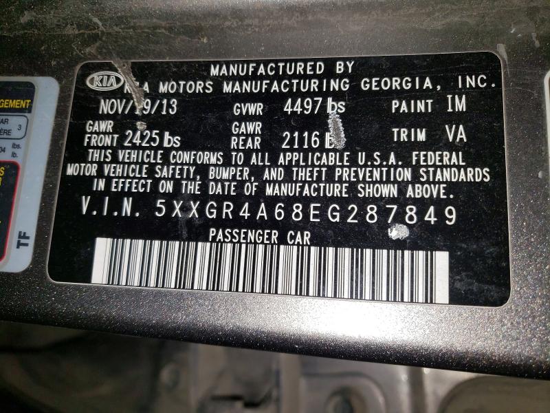 2014 Kia Optima მანქანა იყიდება აუქციონზე, vin: 5XXGR4A68EG287849, აუქციონის ნომერი: 55777506
