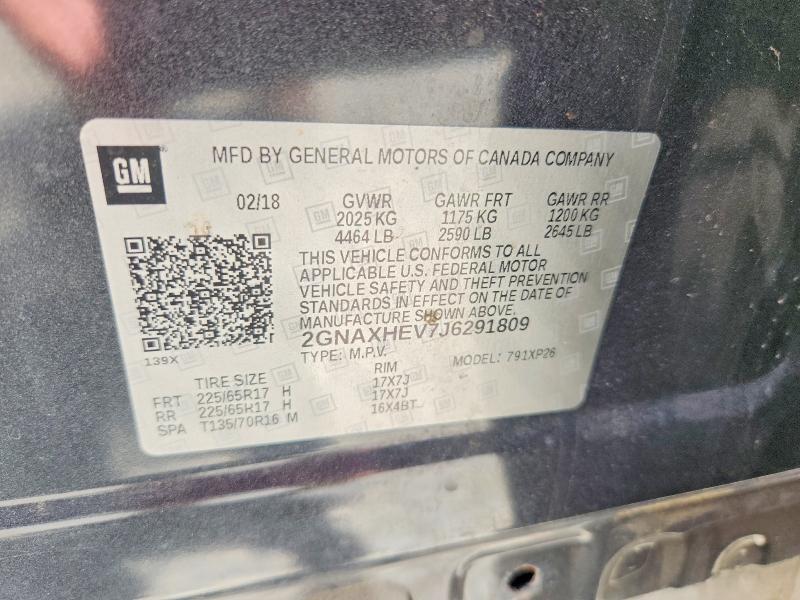 58937666 :رقم المزاد ، 2GNAXHEV7J6291809 vin ، 2018 Chevrolet Equinox مزاد بيع