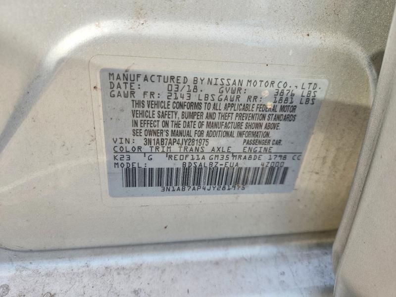 2018 Nissan Sentra მანქანა იყიდება აუქციონზე, vin: 3N1AB7AP4JY281975, აუქციონის ნომერი: 57697966