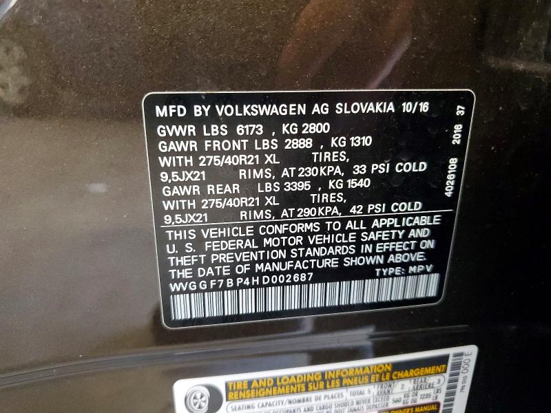 Продажа на аукционе авто 2017 Volkswagen Touareg, vin: WVGGF7BP4HD002687, номер лота: 57149616