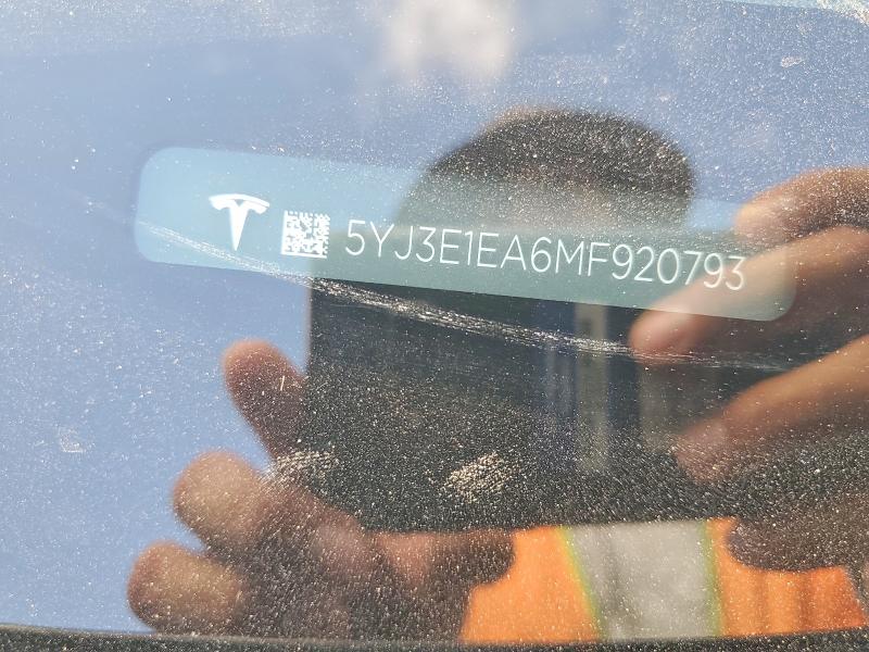 Продажа на аукционе авто 2021 Tesla Model 3, vin: 5YJ3E1EA6MF920793, номер лота: 56745356