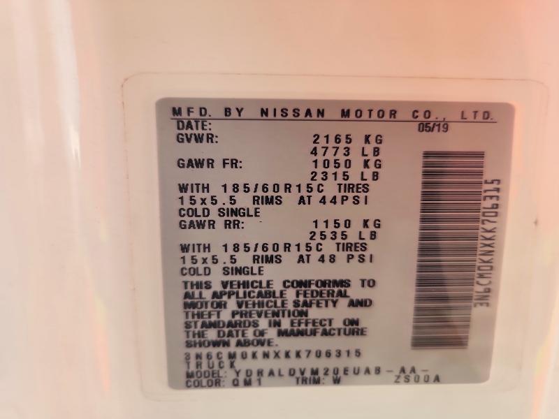 Auction sale of the 2019 Nissan Nv200, vin: 3N6CM0KNXKK706315, lot number: 56456606