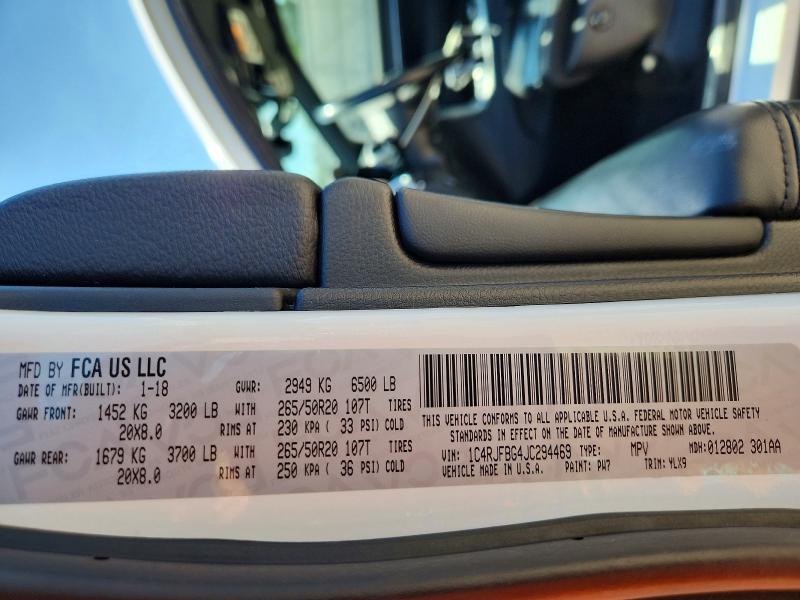 Продаж на аукціоні авто 2018 Jeep Grand Cherokee, vin: 1C4RJFBG4JC294469, номер лоту: 55958276