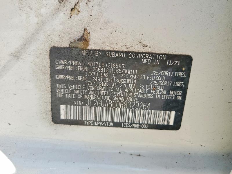 Aukcja sprzedaży 2024 Subaru Crosstrek, vin: JF2GUABC0R8329264, numer aukcji: 58647806