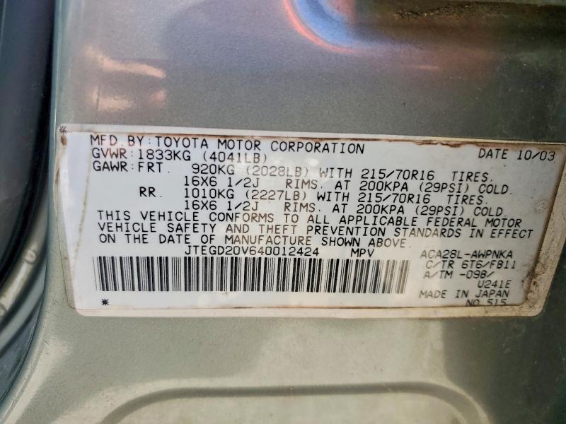 Aukcja sprzedaży 2004 Toyota Rav4, vin: JTEGD20V640012424, numer aukcji: 57509756