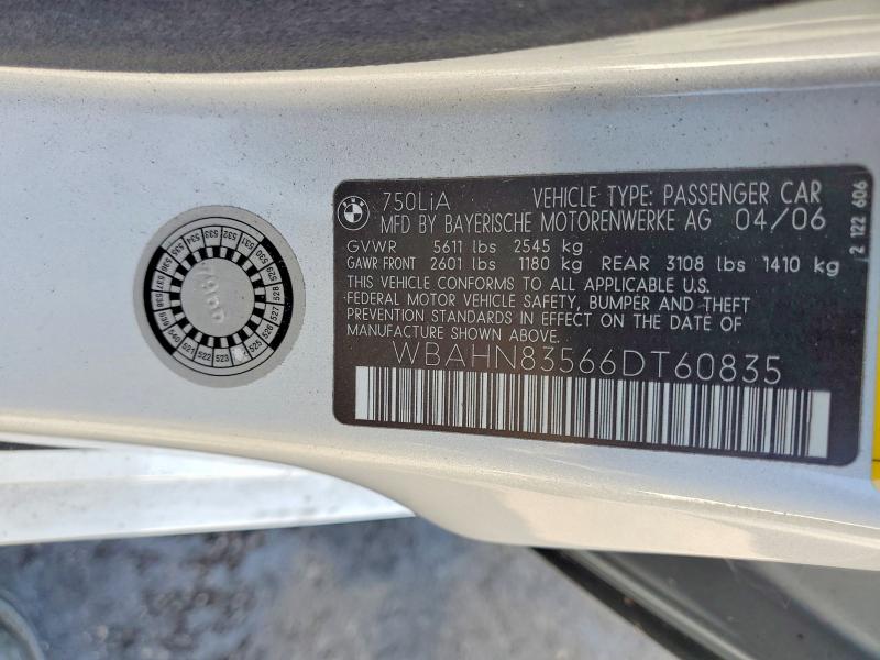 Продажа на аукционе авто 2006 Bmw 750, vin: WBAHN83566DT60835, номер лота: 58733206