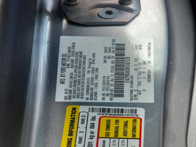 Продажа на аукционе авто 2022 Ford Mustang, vin: 1FATP8UHXN5107578, номер лота: 57923136