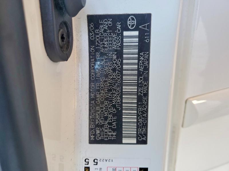 56432946 :رقم المزاد ، JTDBR32E760077045 vin ، 2006 Toyota Corolla مزاد بيع