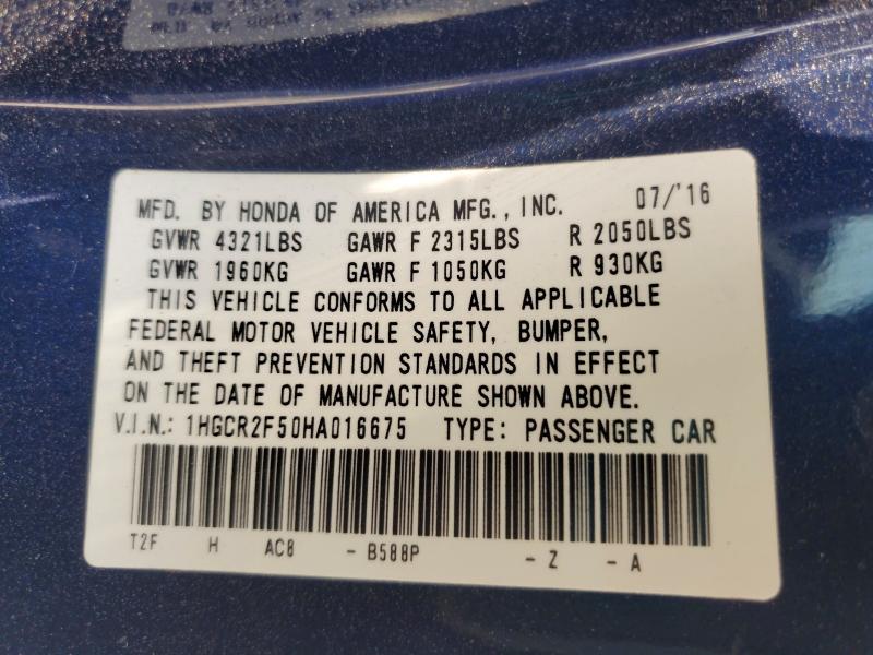 2017 Honda Accord მანქანა იყიდება აუქციონზე, vin: 1HGCR2F50HA016675, აუქციონის ნომერი: 57842176