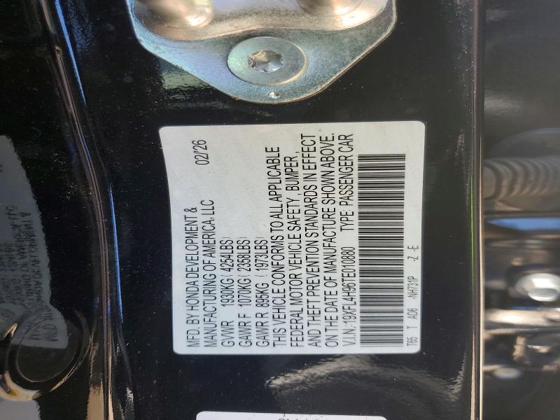 2026 Honda Civic მანქანა იყიდება აუქციონზე, vin: 19XFL4H96TE010880, აუქციონის ნომერი: 56796736