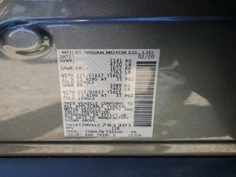 Продаж на аукціоні авто 2020 Nissan Rogue, vin: 5N1AT2MVXLC781301, номер лоту: 58038186