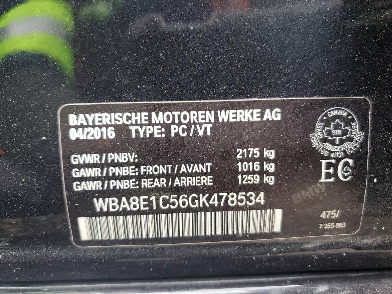 57964586 :رقم المزاد ، WBA8E1C56GK478534 vin ، 2016 Bmw 330e مزاد بيع