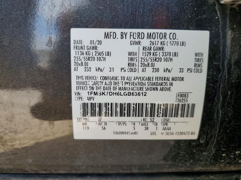 Продажа на аукционе авто 2020 Ford Explorer, vin: 1FMSK7DH6LGB63612, номер лота: 58699596