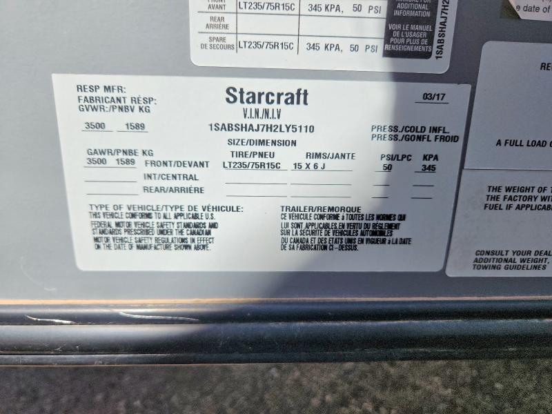2017 Starcraft Launchmini მანქანა იყიდება აუქციონზე, vin: 1SABSHAJ7H2LY5110, აუქციონის ნომერი: 56684916