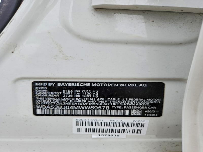 Продажа на аукционе авто 2021 Bmw 540, vin: WBA53BJ04MWW89578, номер лота: 55634226
