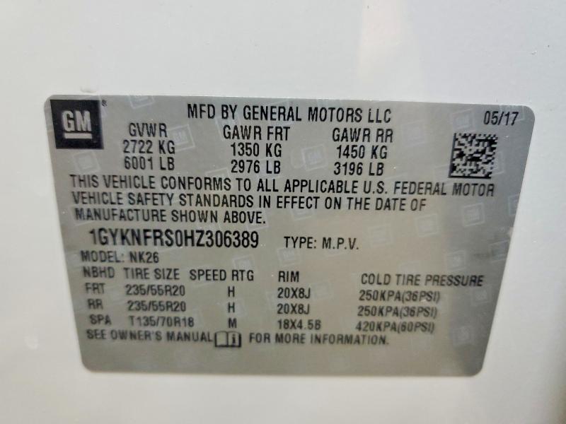 57358826 :رقم المزاد ، 1GYKNFRS0HZ306389 vin ، 2017 Cadillac Xt5 مزاد بيع